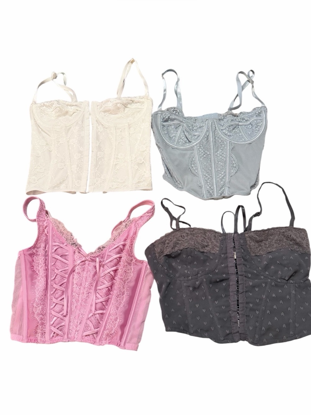 Bundle of Lace Longline Bustier Tops - Pink, Cream, Blue, and Charcoal
